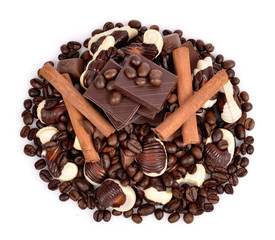 Wall Mural - Assorted chocolate candies ,coffee beans,chocolate,