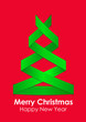 Green Christmas tree on red background.
