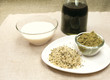 hemp products: oil, milk, powder, seeds