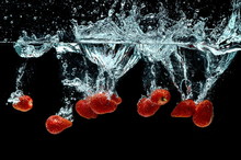 Strawberry Fruit Splash On Water