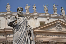 Statue Of St. Peter In Front Of St. Peter's Basilica