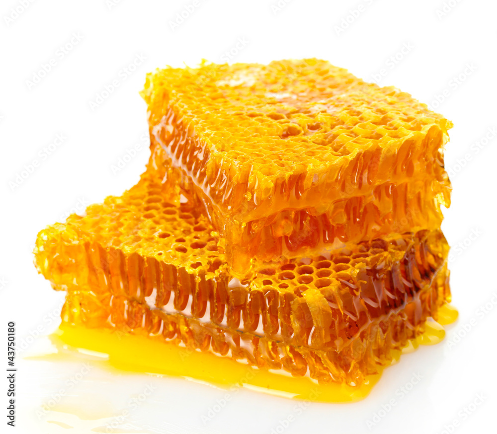sweet honeycombs with honey, isolated on white