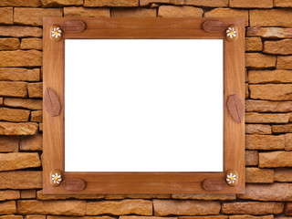 Wall Mural - Wooden frame on stone wall