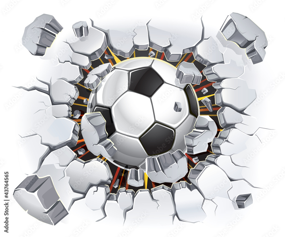 Soccer ball and Old Plaster wall damage. Vector illustration - obrazy, fototapety, plakaty 
