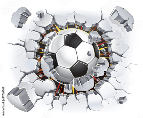 Naklejka na meble Soccer ball and Old Plaster wall damage. Vector illustration