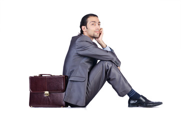 Wall Mural - Man with briefcase on white