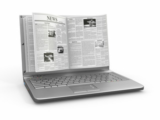 Aufkleber - News. Newspaper as  laptop screen on white background.