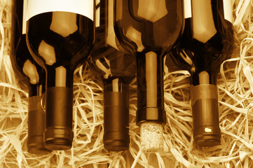 Poster - Wine bottles in straw