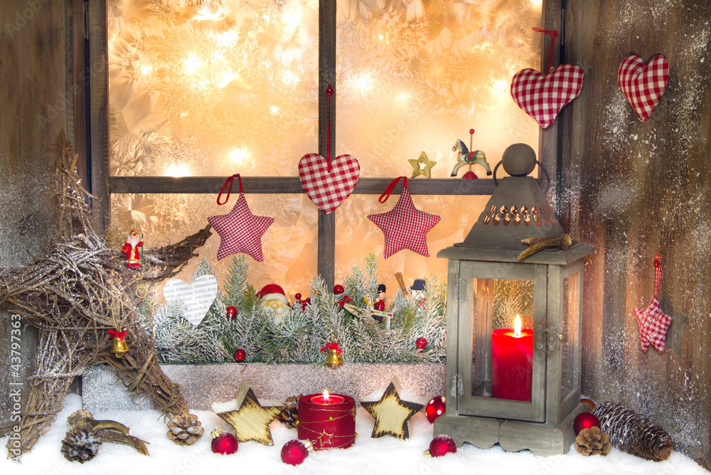 Rustikales weihnachtliches Fenster Stock Photo