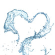 Water splash heart over white background
