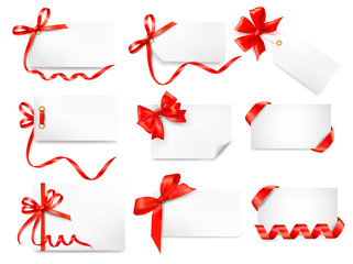 Wall Mural - Set of card note with red gift bows with ribbons Vector