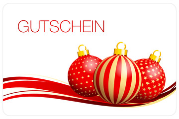 Poster - Gutschein Christbaumkugeln Muster rot/gold