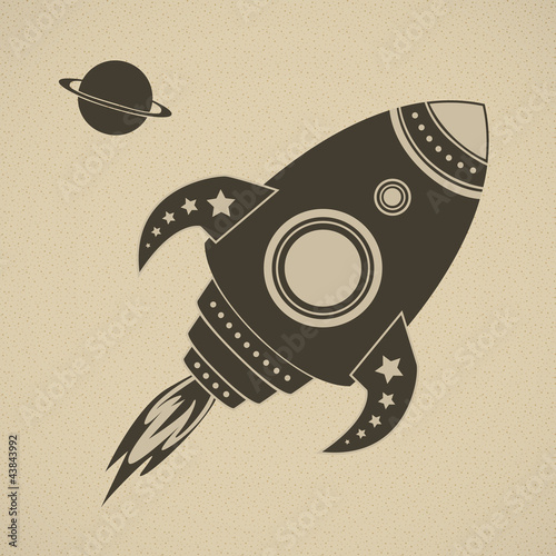 Fototapeta na wymiar Vintage vector rocket in space