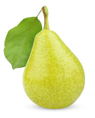 Canvas Print - Ripe green yellow pear fruit with leaf