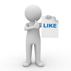 Fototapete - 3d man showing thumbs up like on white background