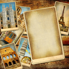Fototapete - vintage travel background with blank page