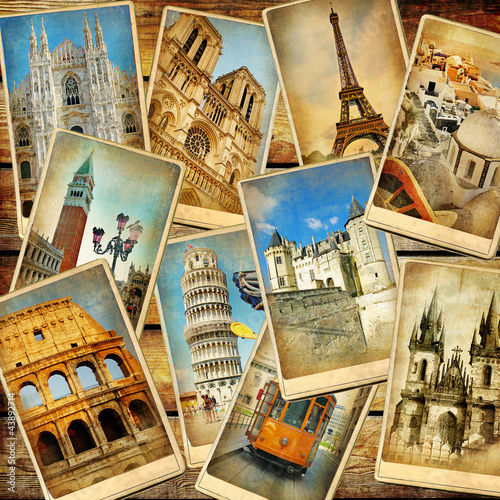 Naklejka na drzwi vintage travel collage background