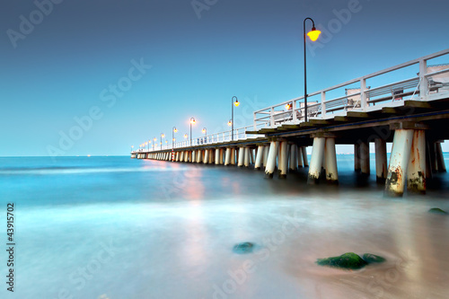 Fototapeta na wymiar Baltic pier in Gdynia Orlowo at night, Poland