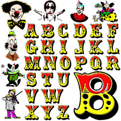 Wall Mural - circus clowns character abc alphabet collection