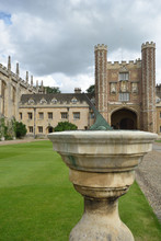 St Johns College Cambridge With Sun Dial In Foreground