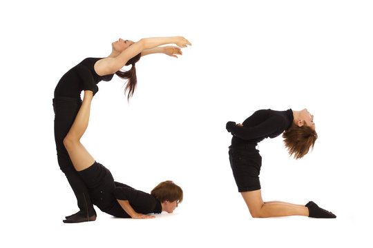 Font C formed by humans bodies on white background
