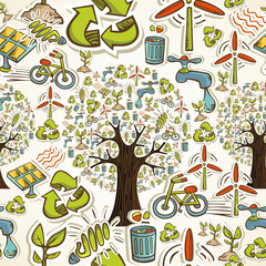 Wall Mural - Go Green icons seamless pattern