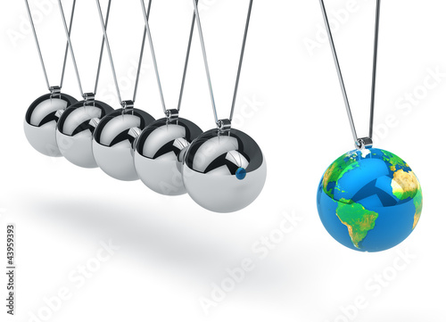 Newton's cradle with Earth globe