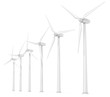 Windmills. 6 X Wind Turbines in a Row. Perspective view.