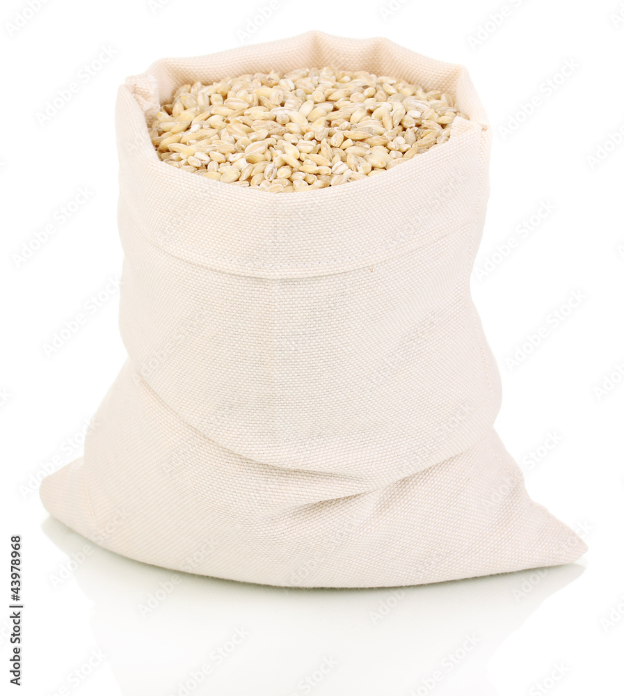 Cloth bag of wheat isolated on white