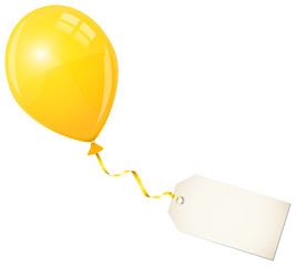 Wall Mural - Flying Yellow Balloon & Beige Label