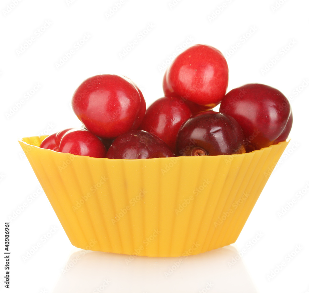 Cherry in the mold of silicone isolated on white close-up
