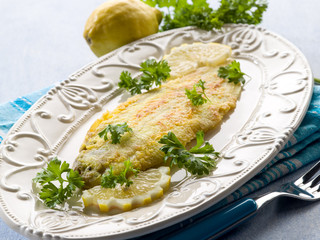 Poster - breaded sole fish with parsley and lemon