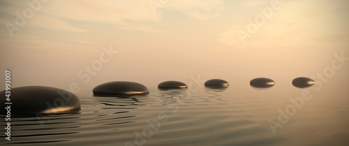 Zen path of stones on sunrise in widescreen - 43993007