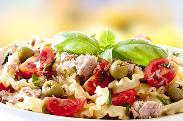 Wall Mural - cold pasta salad with tuna tomatoes and olives