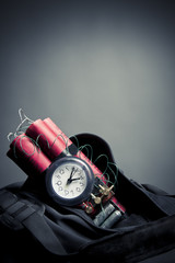 Wall Mural - time bomb inside a backpack in a subway station