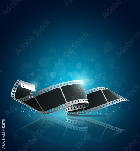Poster Camera film roll blue background, illustration
