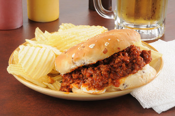 Canvas Print - Sloppy Joe and potato chips