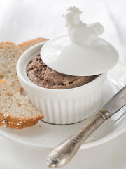 Poster - Chicken liver pate in ramekin, selective focus