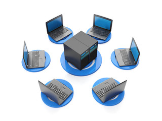 3d illustration internet technology. The group of servers and la