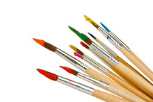 Paint Brushes With Gouache Isolated On White
