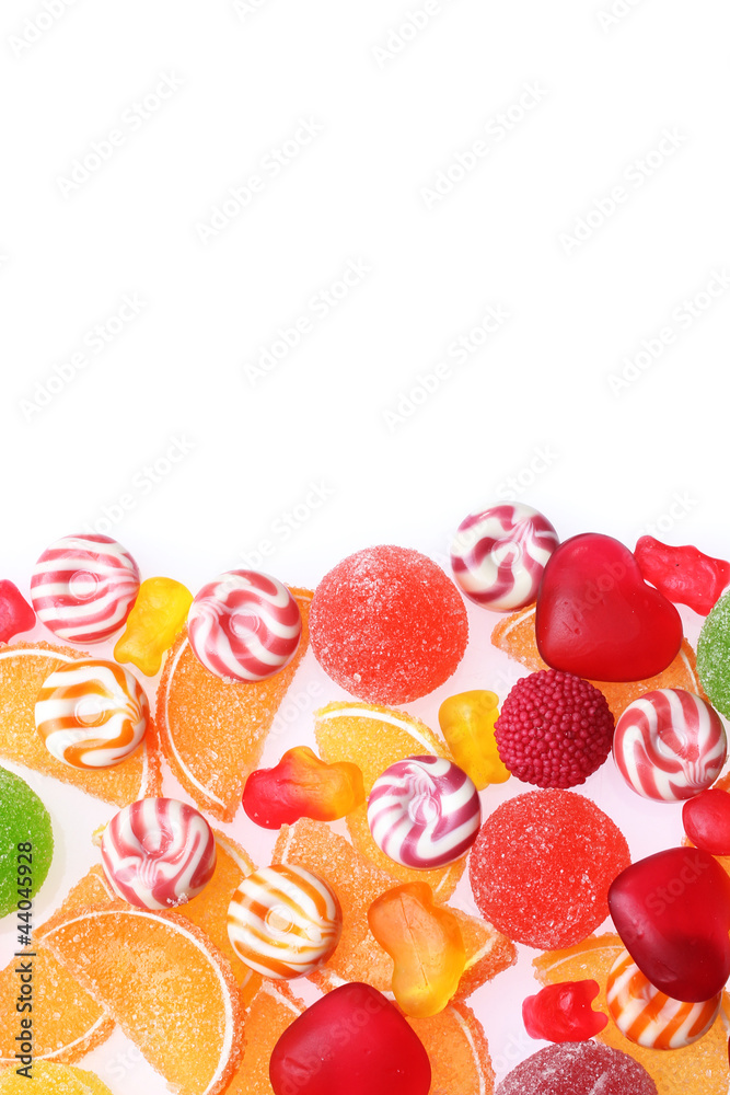 colorful jelly candies isolated on white