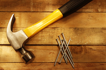 Sticker - Hammer and nails on wood boards