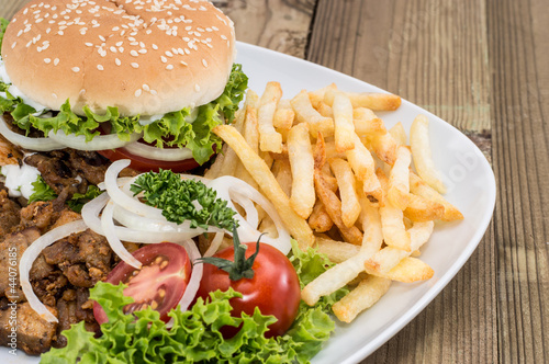 Obraz w ramie Kebab Burger with meat and Chips