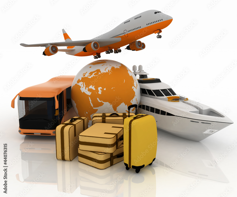 Foto-Doppelrollo - passenger transport for  trip with a globe and luggage