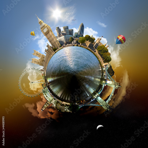 Fototapeta na wymiar Miniature planet of London, with attracions of the city