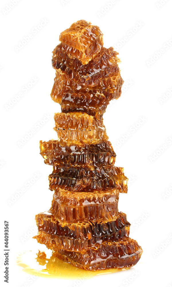 sweet honeycombs with honey, isolated on white