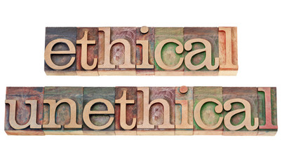 Wall Mural - ethical and unethical words in wood type