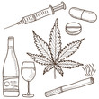 Illustration of narcotics - marijuana, alcohol and other
