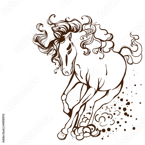 Obraz w ramie running horse - vector tattoo illustration