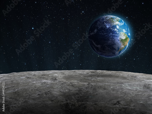 Fototapeta na wymiar Rising Earth seen from the Moon